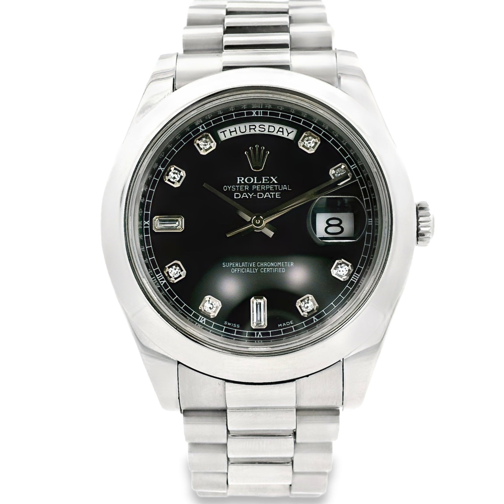 Rolex 218206 Day Date 41mm Black Diamond Dial Watch