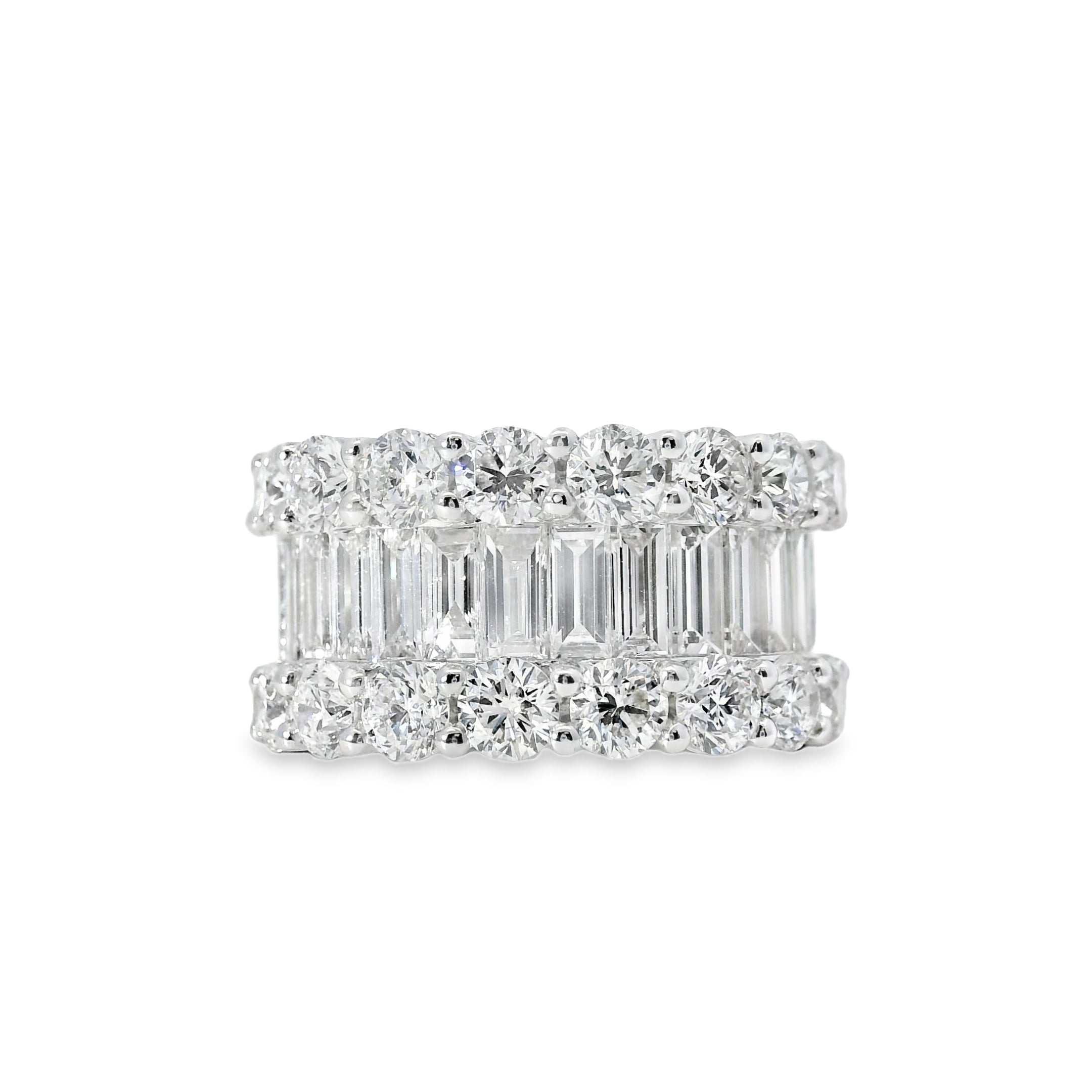 18k White Gold 4.90ctw Natural Round Brilliant Cut and Baguette Cut Half Eternity Ring