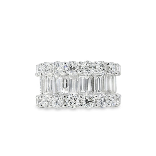 18k White Gold 4.90ctw Natural Round Brilliant Cut and Baguette Cut Half Eternity Ring