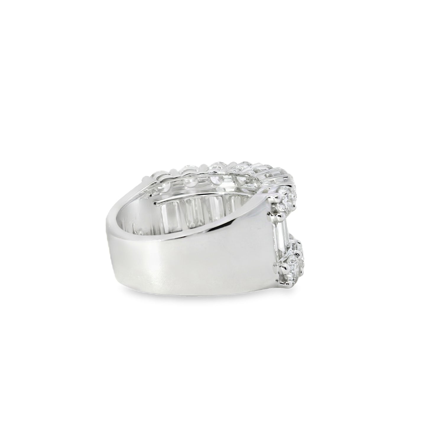 18k White Gold 4.90ctw Natural Round Brilliant Cut and Baguette Cut Half Eternity Ring