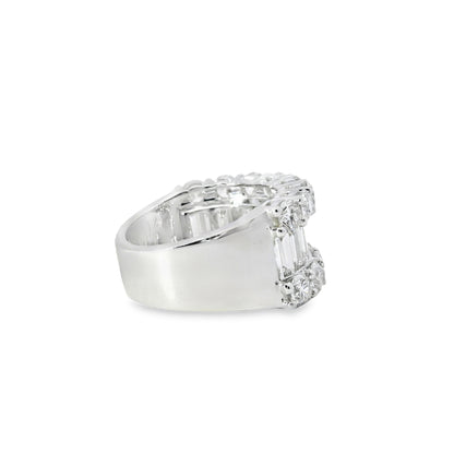 18k White Gold 4.90ctw Natural Round Brilliant Cut and Baguette Cut Half Eternity Ring