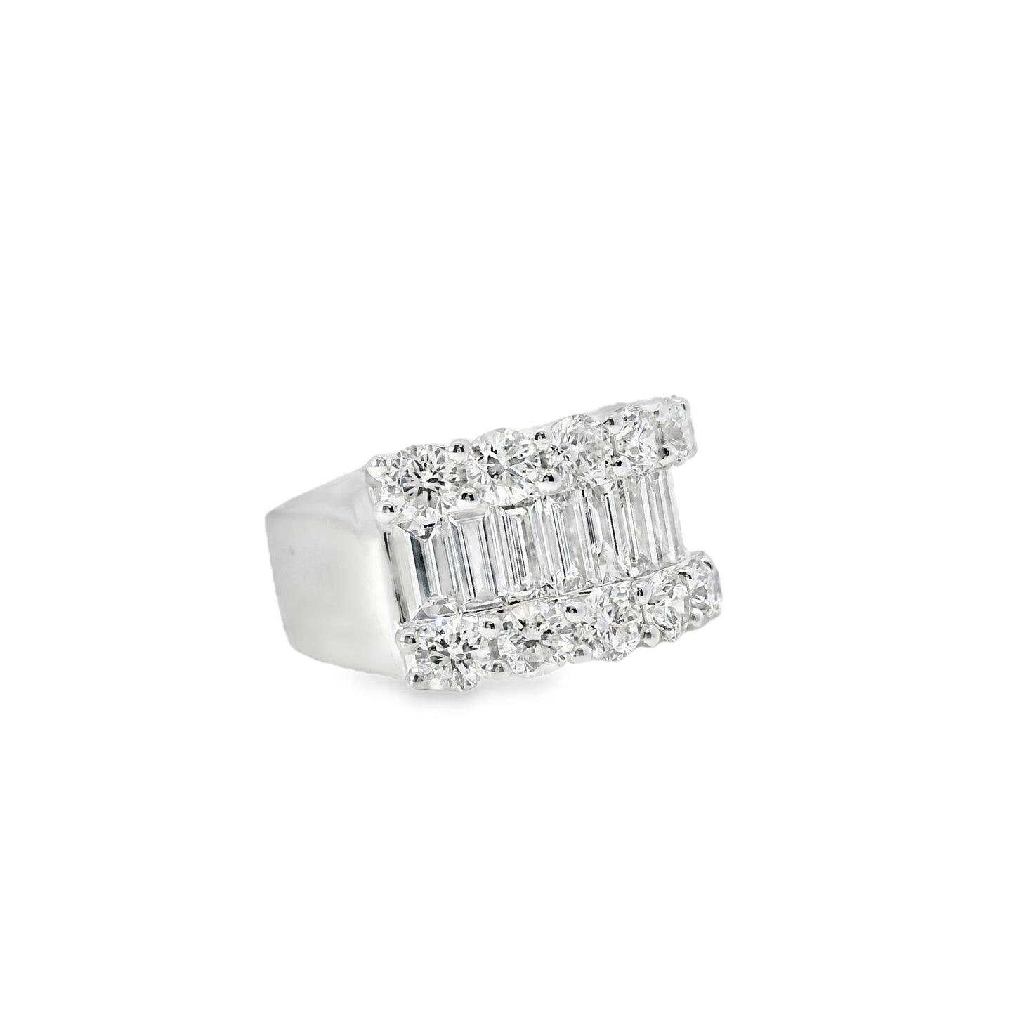 18k White Gold 4.90ctw Natural Round Brilliant Cut and Baguette Cut Half Eternity Ring