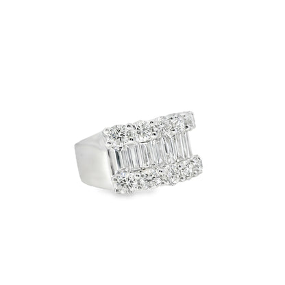 18k White Gold 4.90ctw Natural Round Brilliant Cut and Baguette Cut Half Eternity Ring