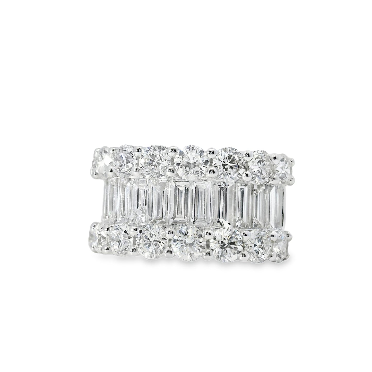 18k White Gold 4.90ctw Natural Round Brilliant Cut and Baguette Cut Half Eternity Ring