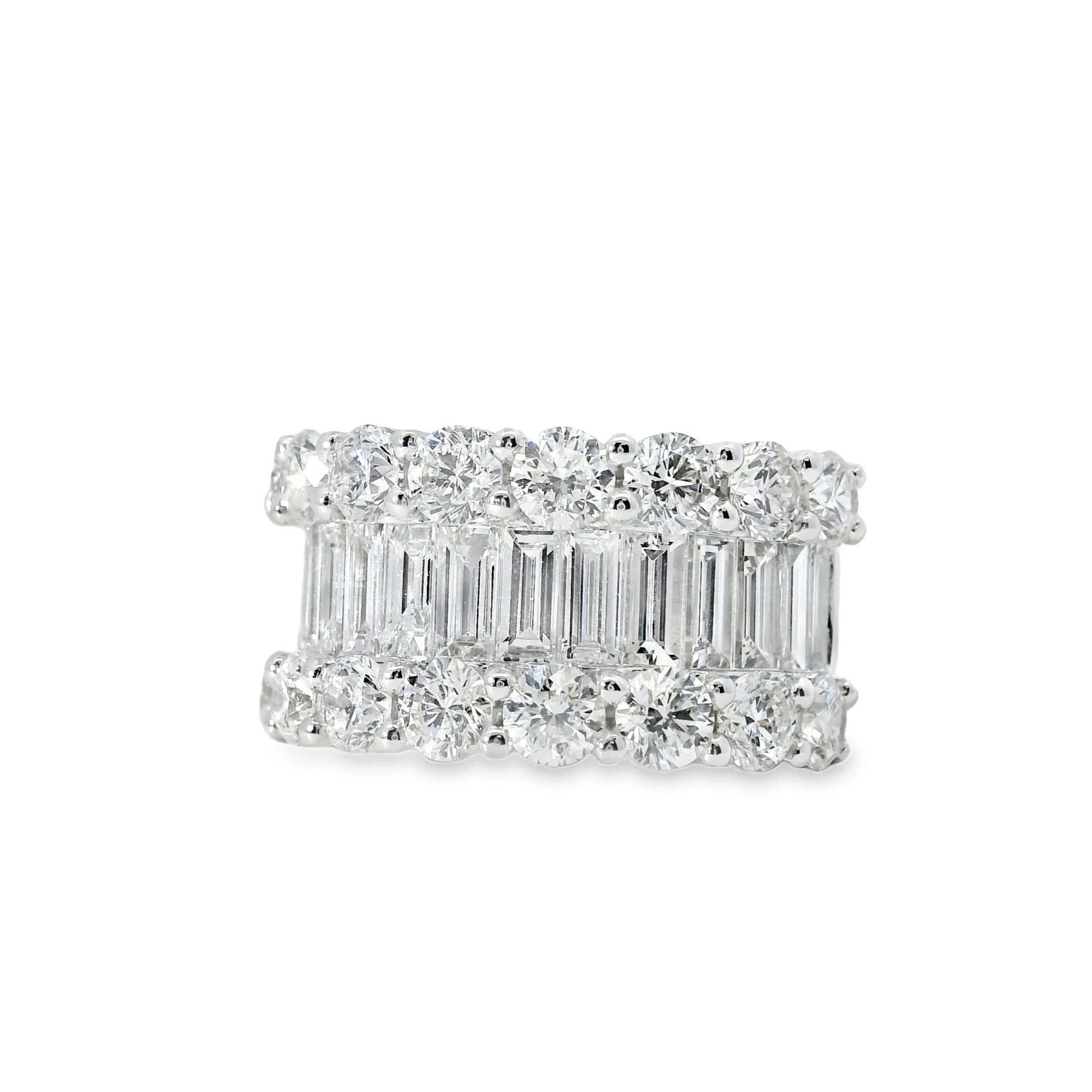 18k White Gold 4.90ctw Natural Round Brilliant Cut and Baguette Cut Half Eternity Ring
