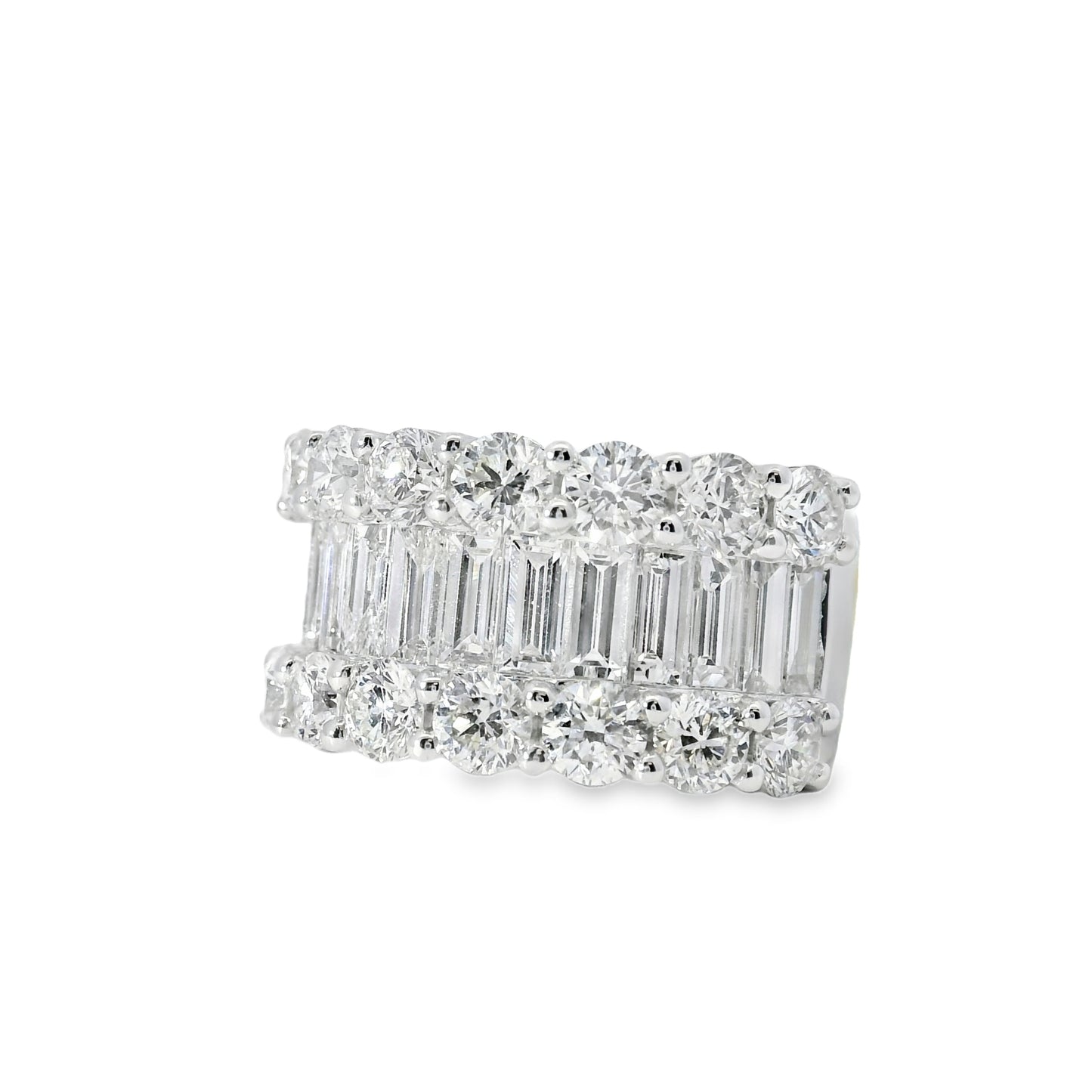 18k White Gold 4.90ctw Natural Round Brilliant Cut and Baguette Cut Half Eternity Ring