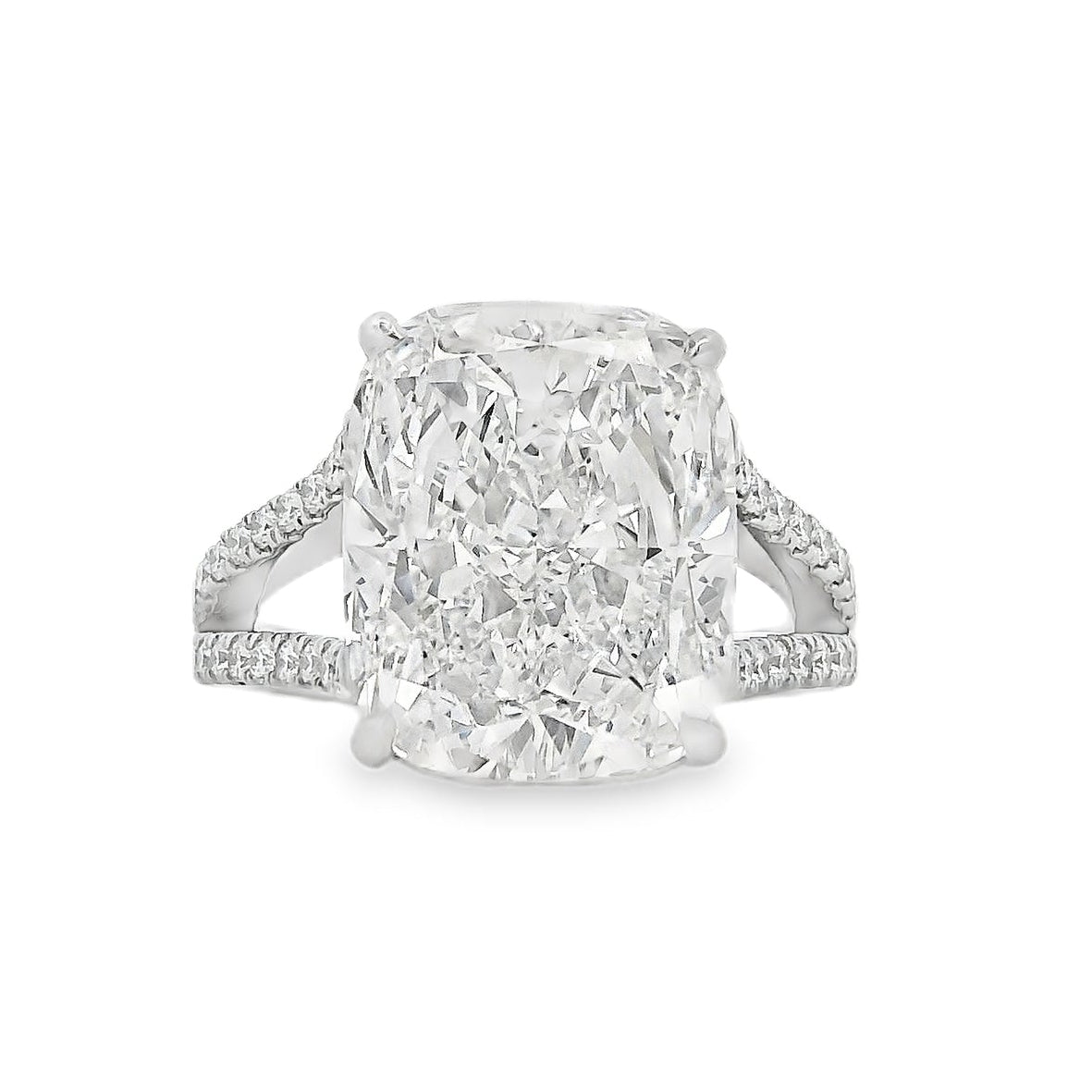 Platinum 10.10ctw GIA Certified White Cushion with a Pave-set Solitaire Diamond Engagement Ring
