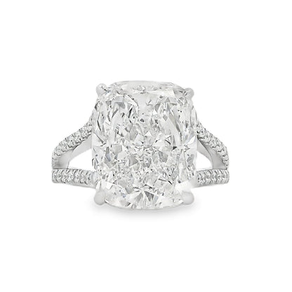 Platinum 10.10ctw GIA Certified White Cushion with a Pave-set Solitaire Diamond Engagement Ring