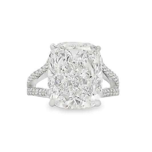 Platinum 10.10ctw GIA Certified White Cushion with a Pave-set Solitaire Diamond Engagement Ring