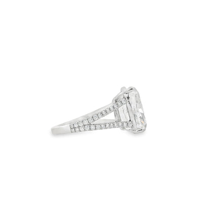 Platinum 10.10ctw GIA Certified White Cushion with a Pave-set Solitaire Diamond Engagement Ring