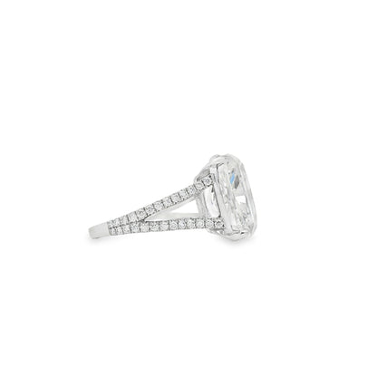 Platinum 10.10ctw GIA Certified White Cushion with a Pave-set Solitaire Diamond Engagement Ring