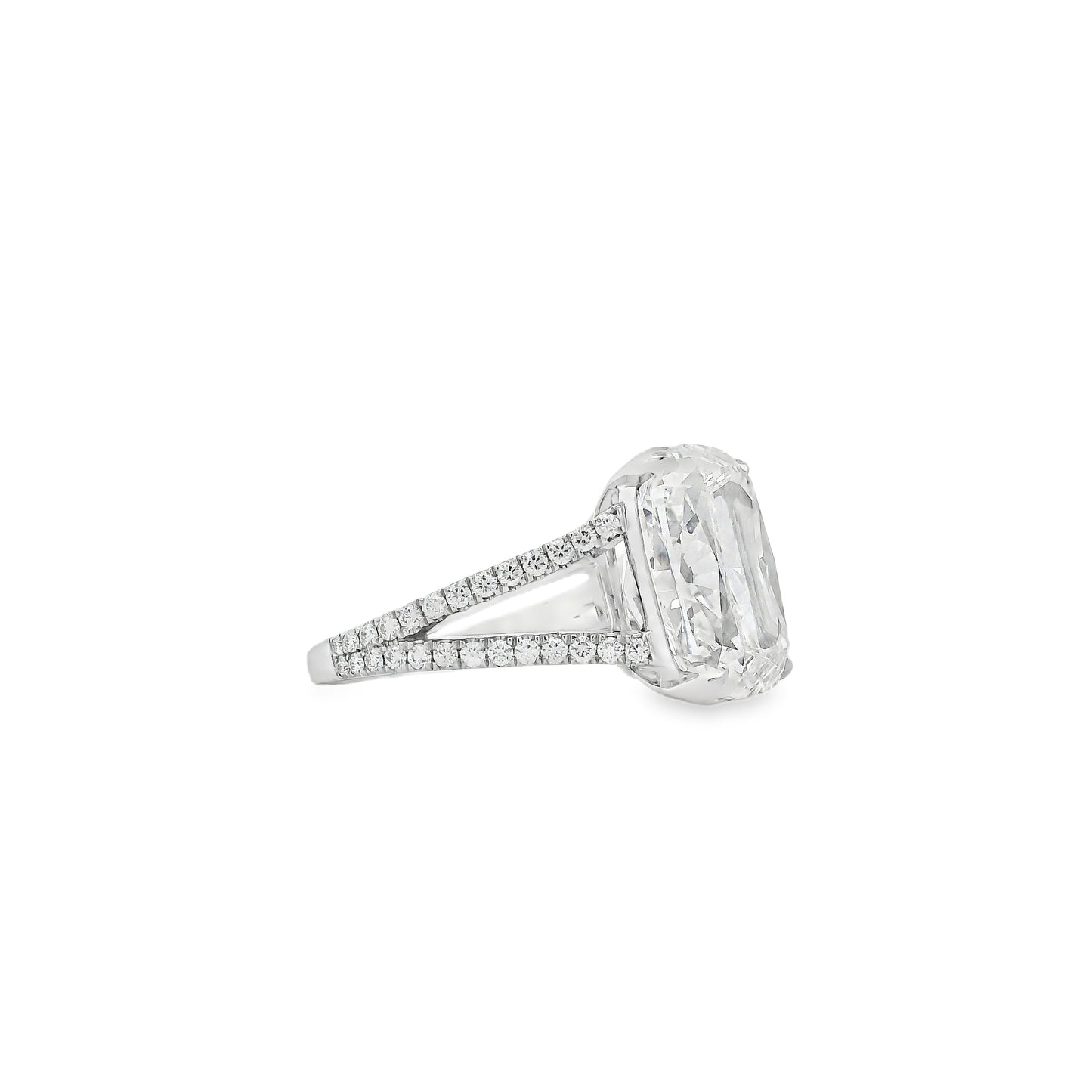 Platinum 10.10ctw GIA Certified White Cushion with a Pave-set Solitaire Diamond Engagement Ring
