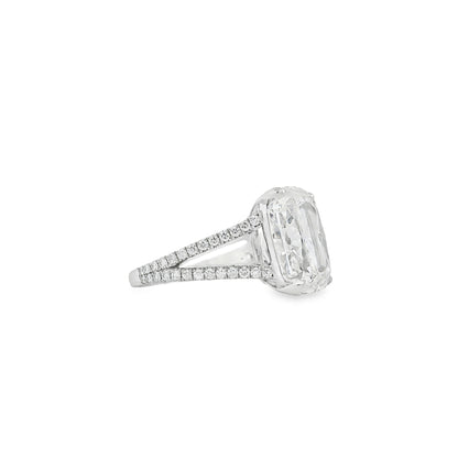 Platinum 10.10ctw GIA Certified White Cushion with a Pave-set Solitaire Diamond Engagement Ring
