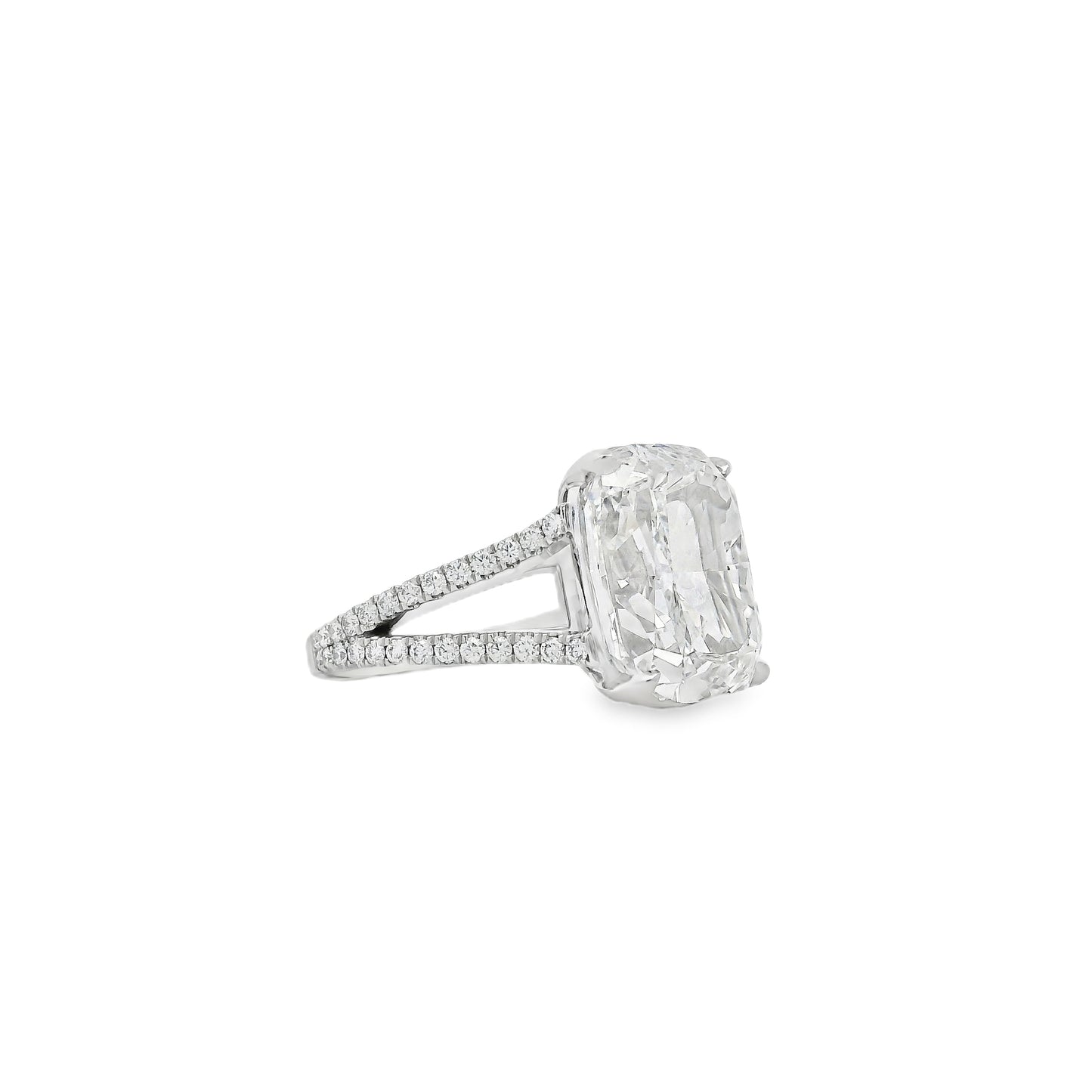 Platinum 10.10ctw GIA Certified White Cushion with a Pave-set Solitaire Diamond Engagement Ring