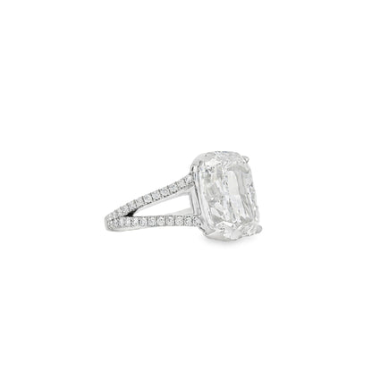 Platinum 10.10ctw GIA Certified White Cushion with a Pave-set Solitaire Diamond Engagement Ring