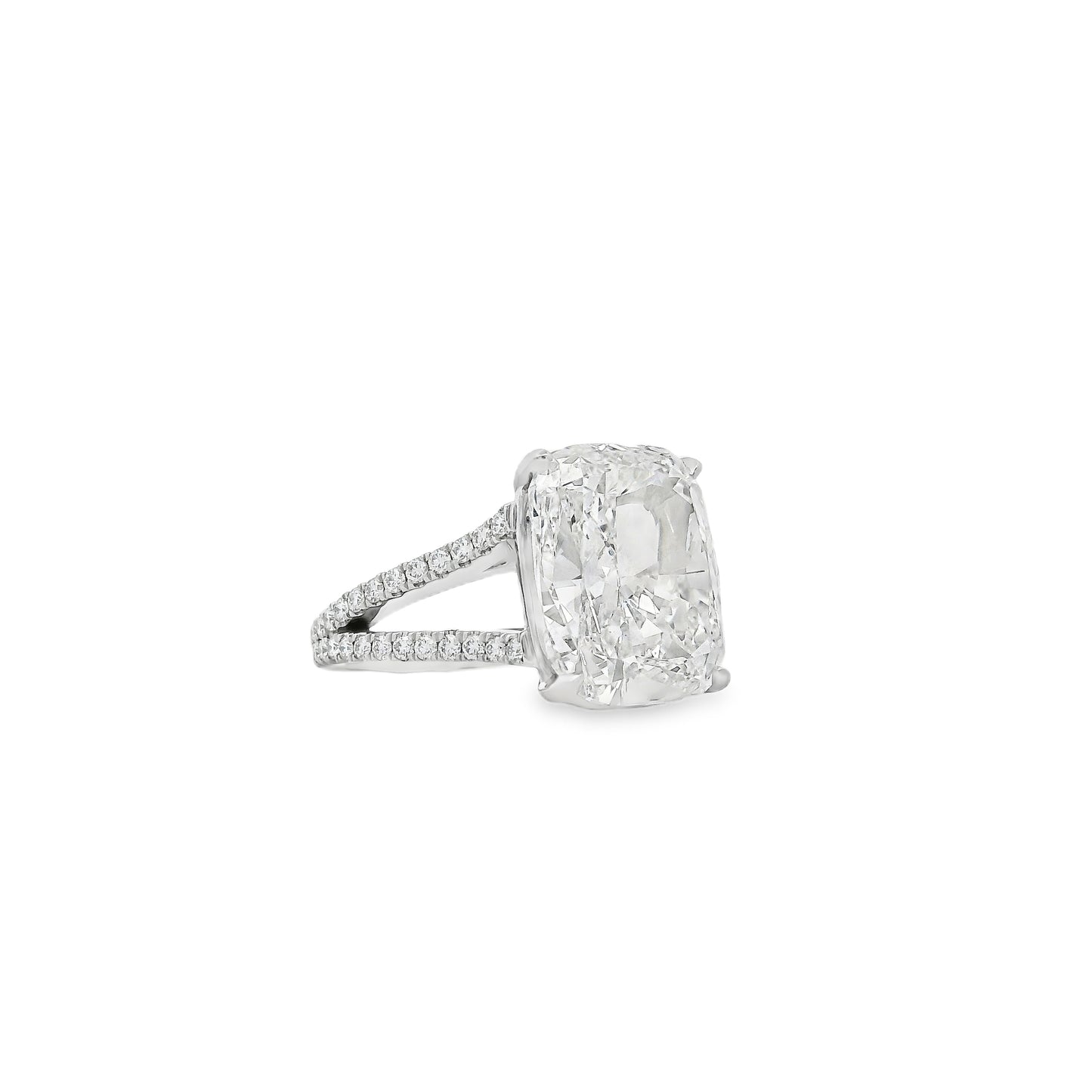Platinum 10.10ctw GIA Certified White Cushion with a Pave-set Solitaire Diamond Engagement Ring