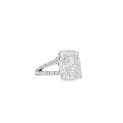 Platinum 10.10ctw GIA Certified White Cushion with a Pave-set Solitaire Diamond Engagement Ring