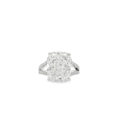 Platinum 10.10ctw GIA Certified White Cushion with a Pave-set Solitaire Diamond Engagement Ring