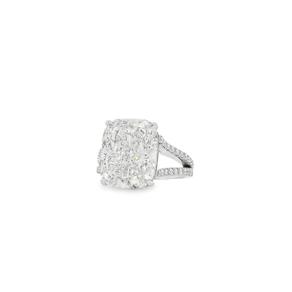 Platinum 10.10ctw GIA Certified White Cushion with a Pave-set Solitaire Diamond Engagement Ring