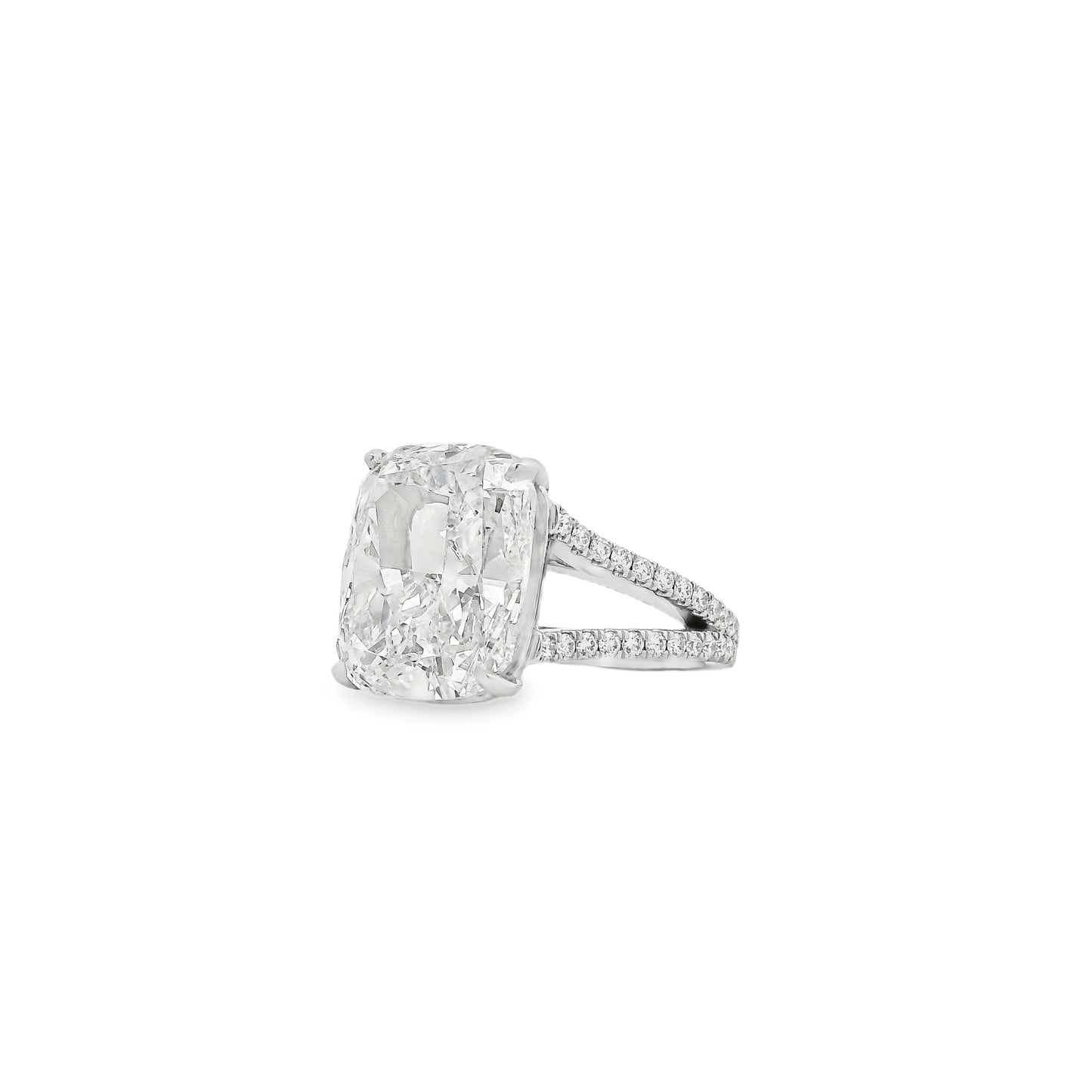 Platinum 10.10ctw GIA Certified White Cushion with a Pave-set Solitaire Diamond Engagement Ring