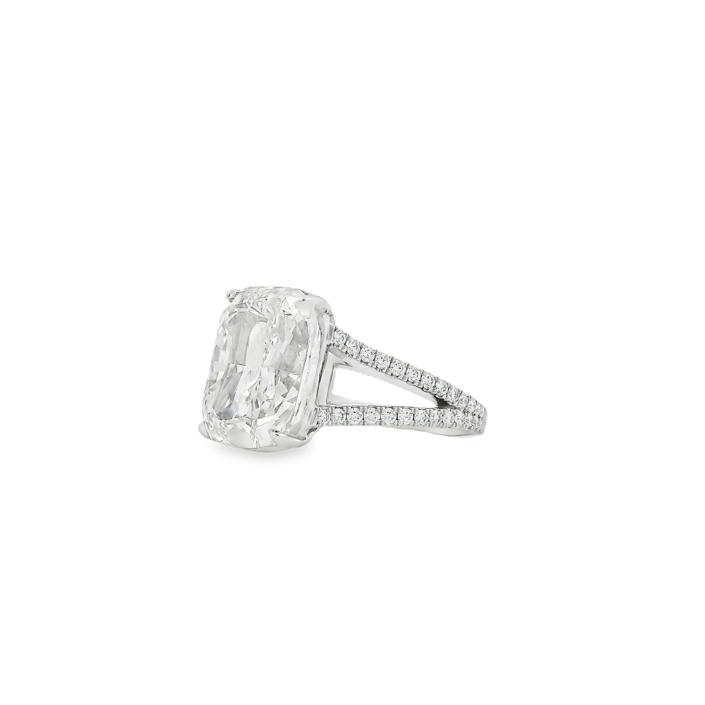 Platinum 10.10ctw GIA Certified White Cushion with a Pave-set Solitaire Diamond Engagement Ring
