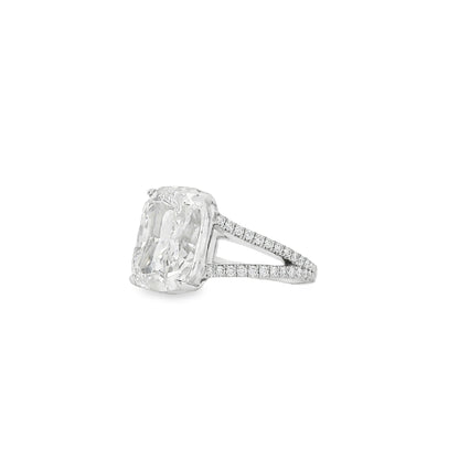 Platinum 10.10ctw GIA Certified White Cushion with a Pave-set Solitaire Diamond Engagement Ring