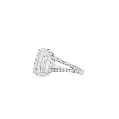 Platinum 10.10ctw GIA Certified White Cushion with a Pave-set Solitaire Diamond Engagement Ring