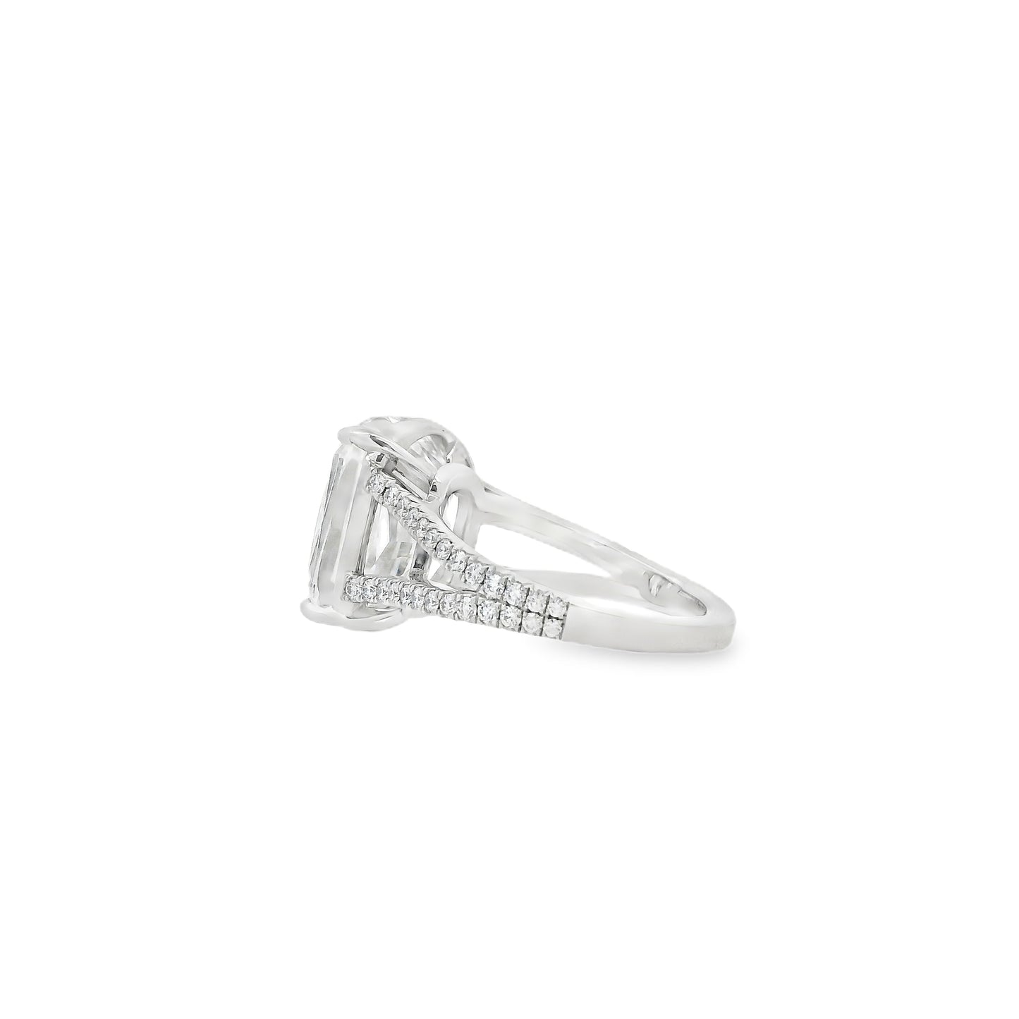 Platinum 10.10ctw GIA Certified White Cushion with a Pave-set Solitaire Diamond Engagement Ring