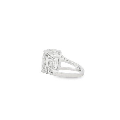 Platinum 10.10ctw GIA Certified White Cushion with a Pave-set Solitaire Diamond Engagement Ring