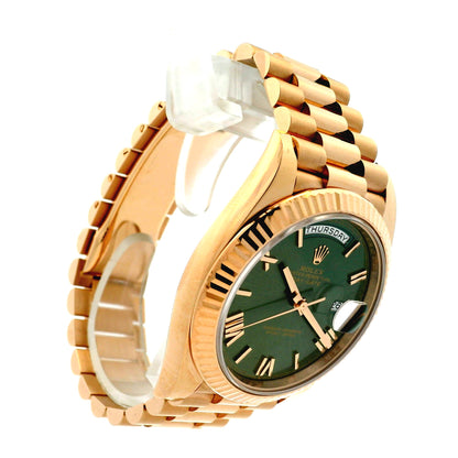 Rolex 228235 Day-Date Rose Gold Green Roman Dial and President Bracelet Watch