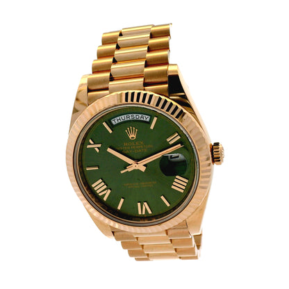 Rolex 228235 Day-Date Rose Gold Green Roman Dial and President Bracelet Watch