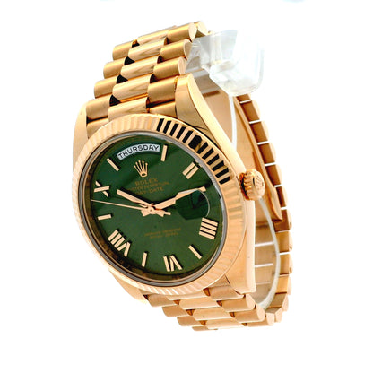 Rolex 228235 Day-Date Rose Gold Green Roman Dial and President Bracelet Watch