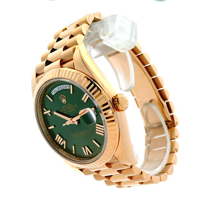 Rolex 228235 Day-Date Rose Gold Green Roman Dial and President Bracelet Watch