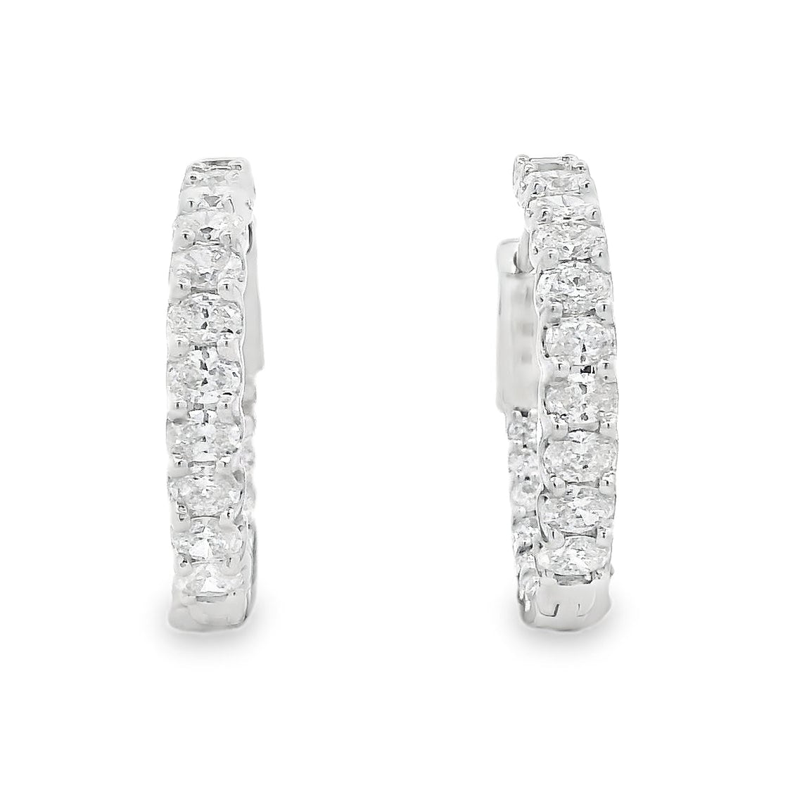 14k White Gold 2.37ctw Oval Diamond Pavé Hoop Earrings