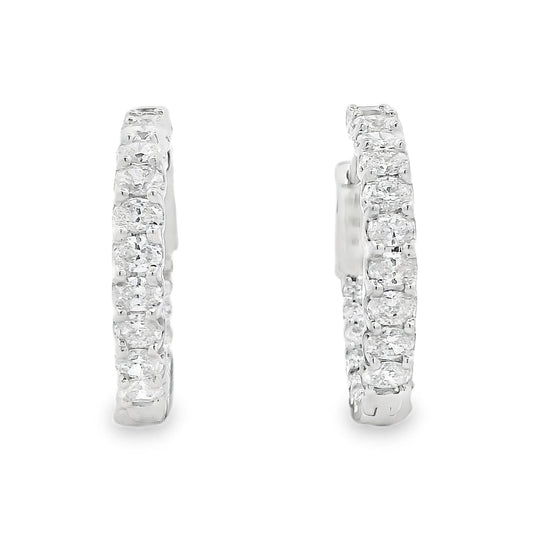 14k White Gold 2.37ctw Oval Diamond Pavé Hoop Earrings