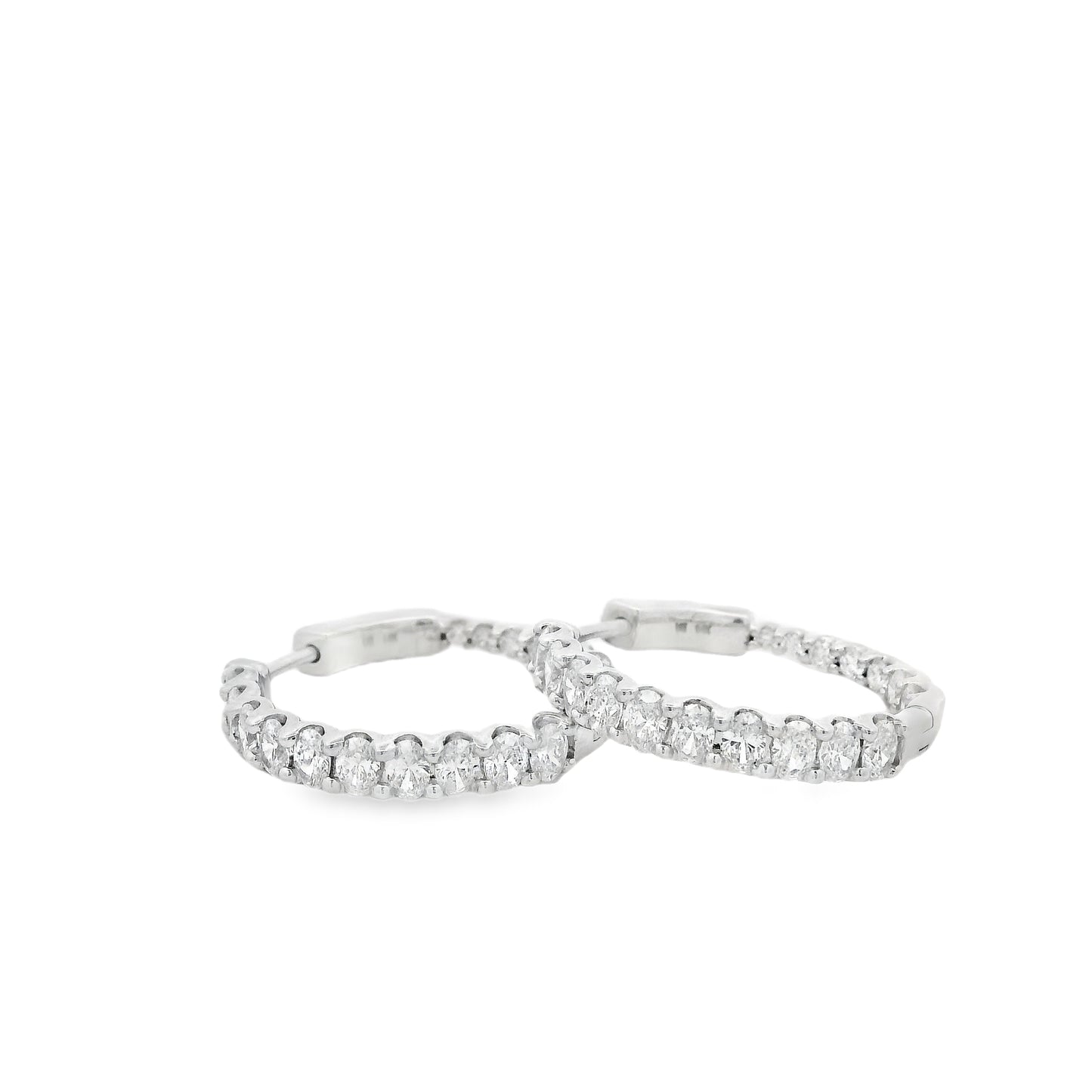 14k White Gold 2.37ctw Oval Diamond Pavé Hoop Earrings