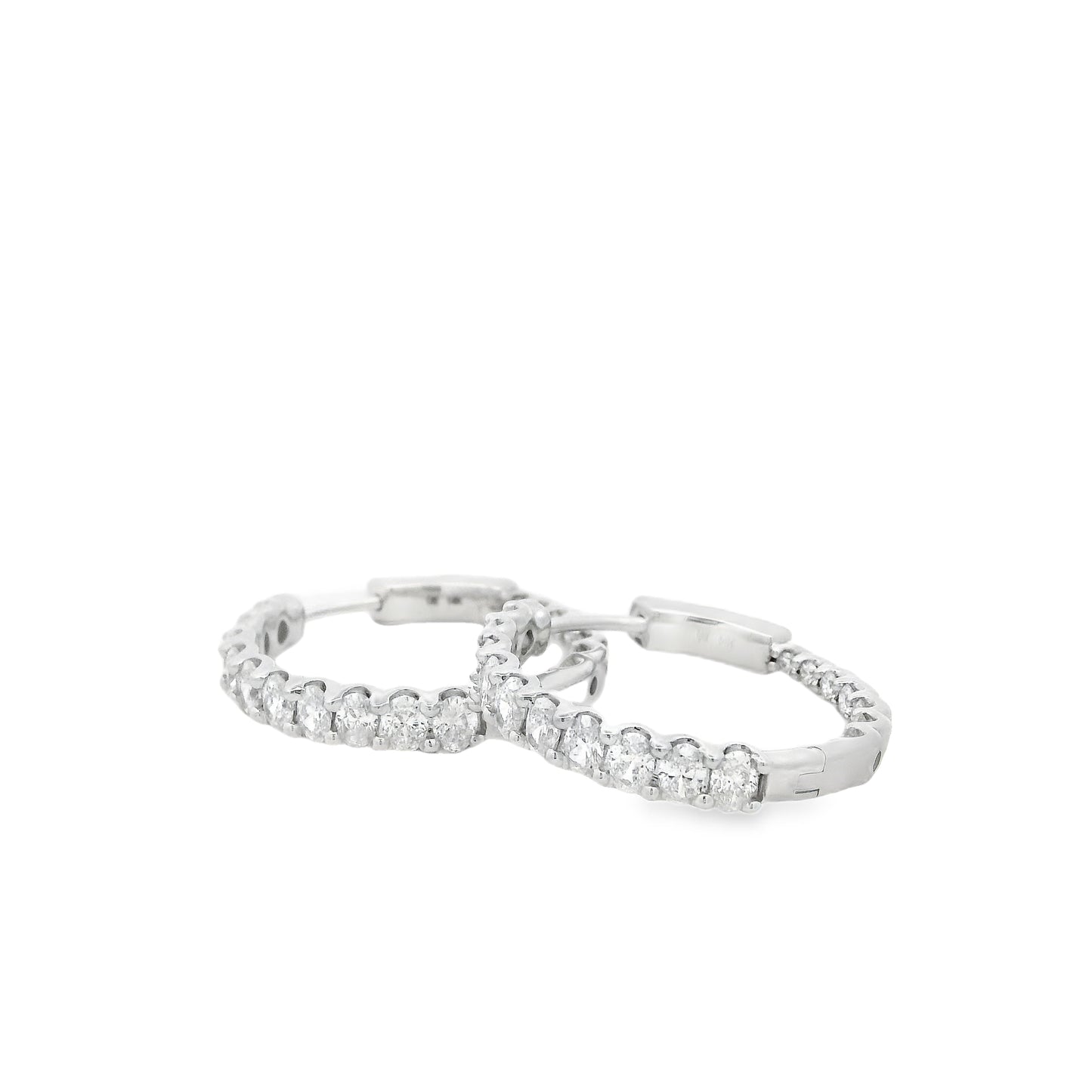 14k White Gold 2.37ctw Oval Diamond Pavé Hoop Earrings