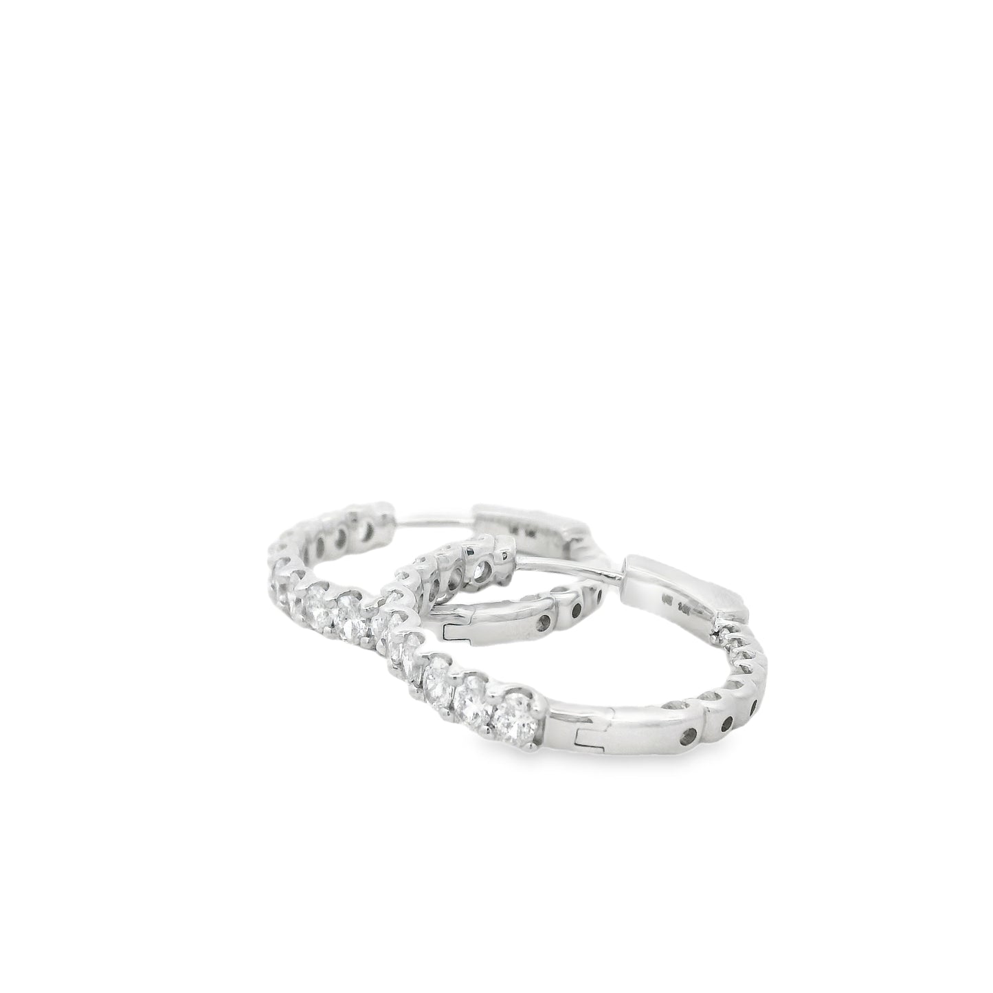 14k White Gold 2.37ctw Oval Diamond Pavé Hoop Earrings