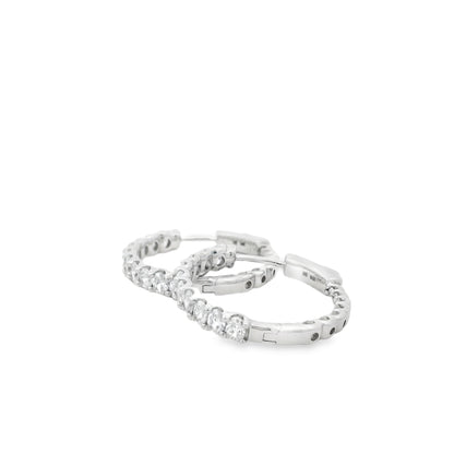 14k White Gold 2.37ctw Oval Diamond Pavé Hoop Earrings