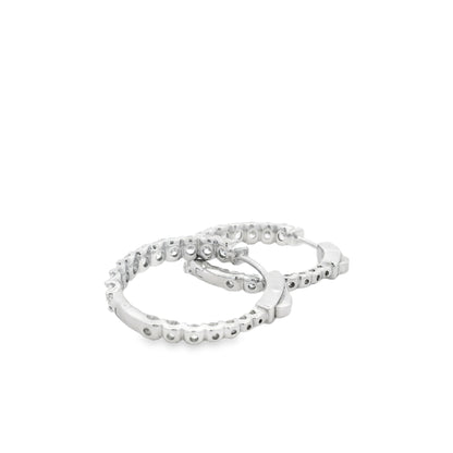 14k White Gold 2.37ctw Oval Diamond Pavé Hoop Earrings