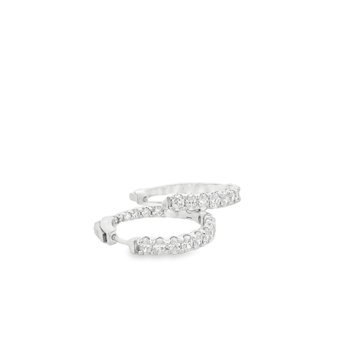 14k White Gold 2.37ctw Oval Diamond Pavé Hoop Earrings