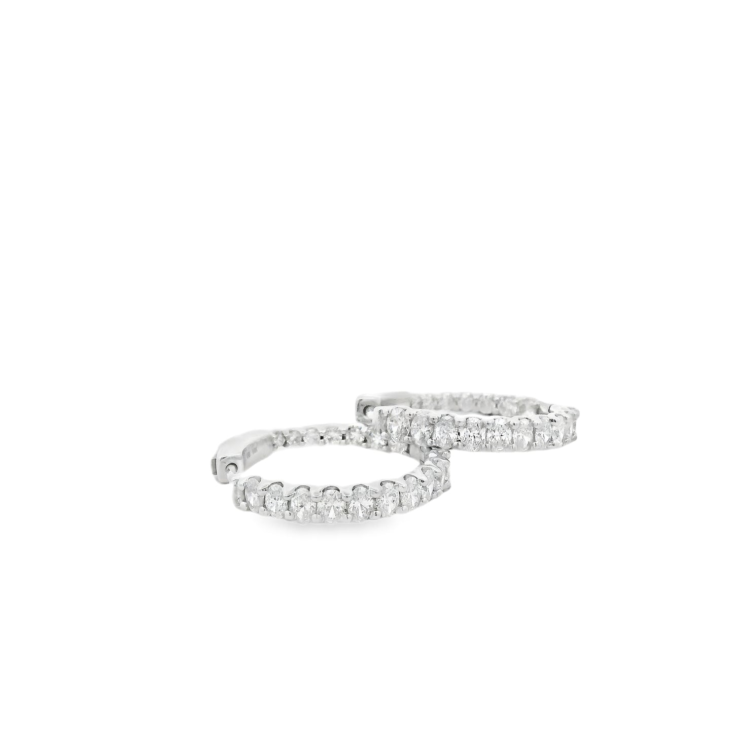 14k White Gold 2.37ctw Oval Diamond Pavé Hoop Earrings