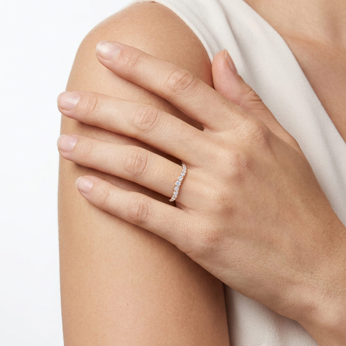 Curved-14K Rose Gold Diamond Anniversary Band — Gabriel & Co. AN10958K44JJ