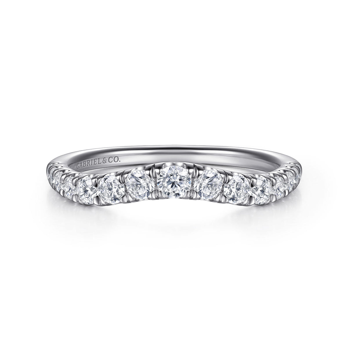 Curved Platinum French Pave Set Diamond Wedding Band — Gabriel & Co. AN10958PT4JJ