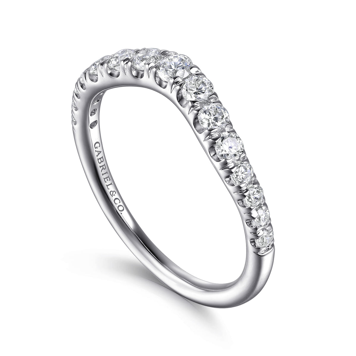 Curved Platinum French Pave Set Diamond Wedding Band — Gabriel & Co. AN10958PT4JJ