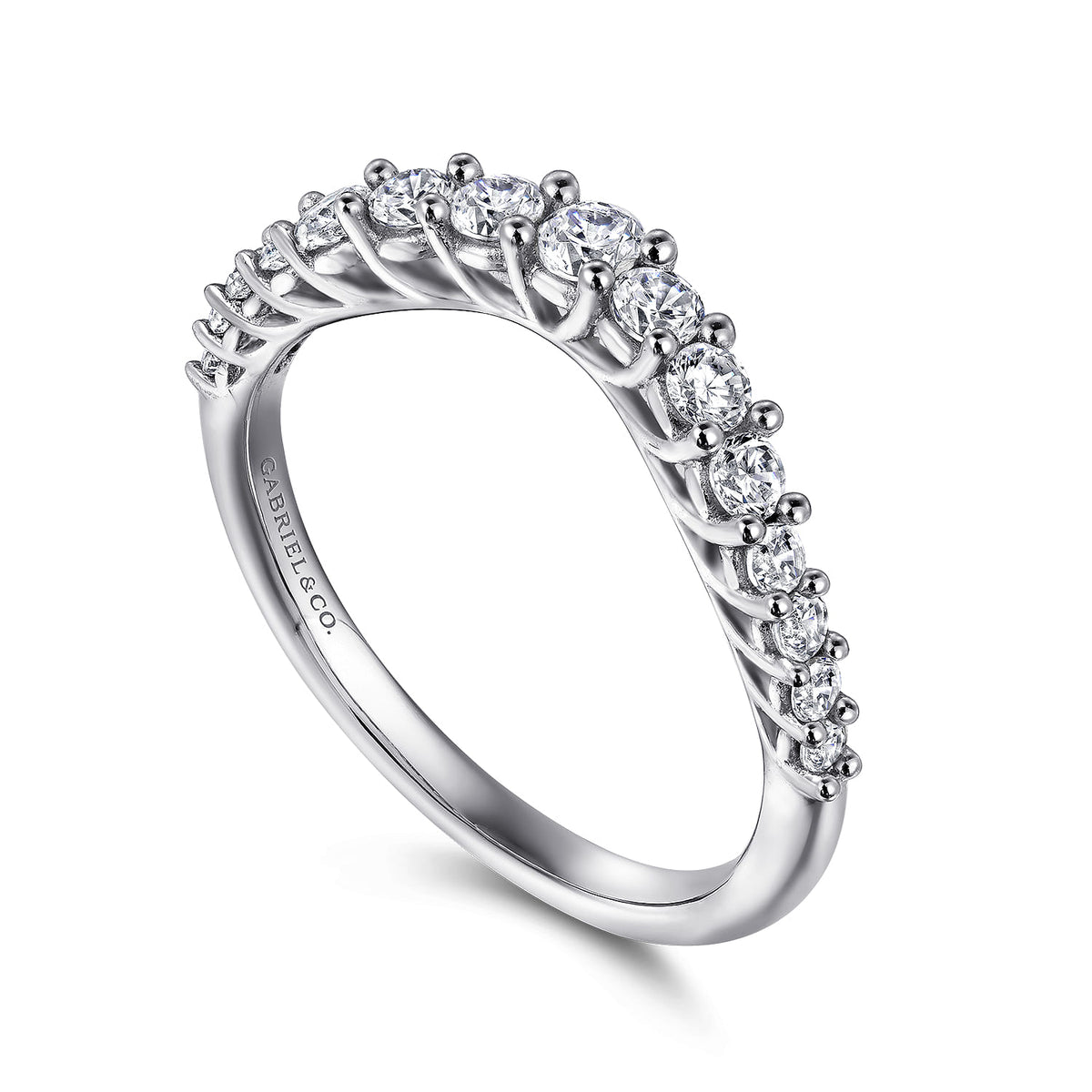 Curved Platinum Shared Prong Diamond Wedding Band — Gabriel & Co. AN10959PT4JJ