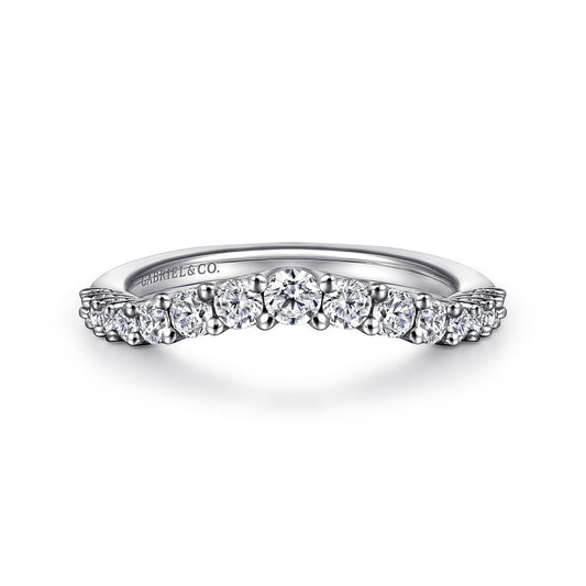 Curved 14K White Gold Shared Prong Diamond Wedding Band — Gabriel & Co. AN10959W44JJ