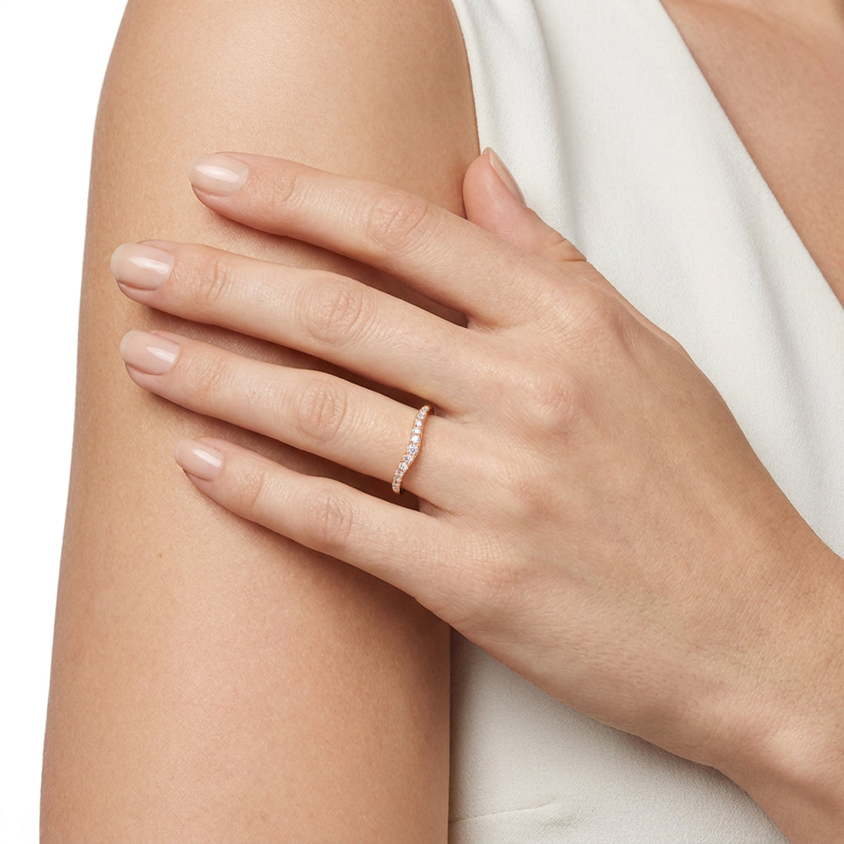 Curved-14K Rose Gold Diamond Anniversary Band — Gabriel & Co. AN10963K44JJ
