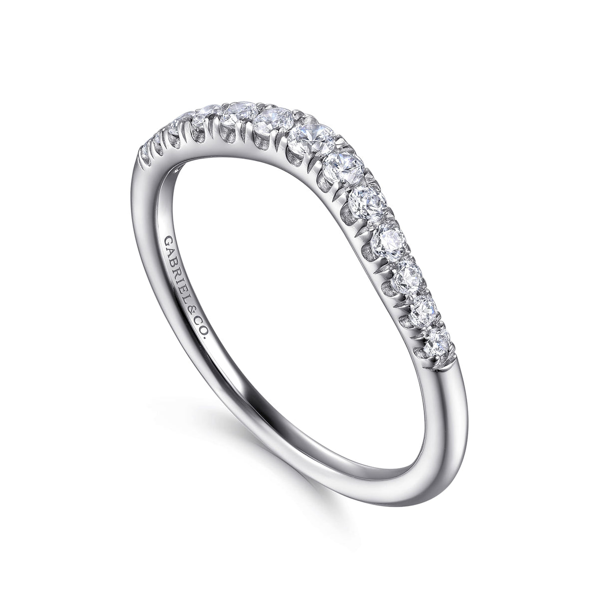 Curved Platinum French Pave Diamond Wedding Band — Gabriel & Co. AN10963PT4JJ