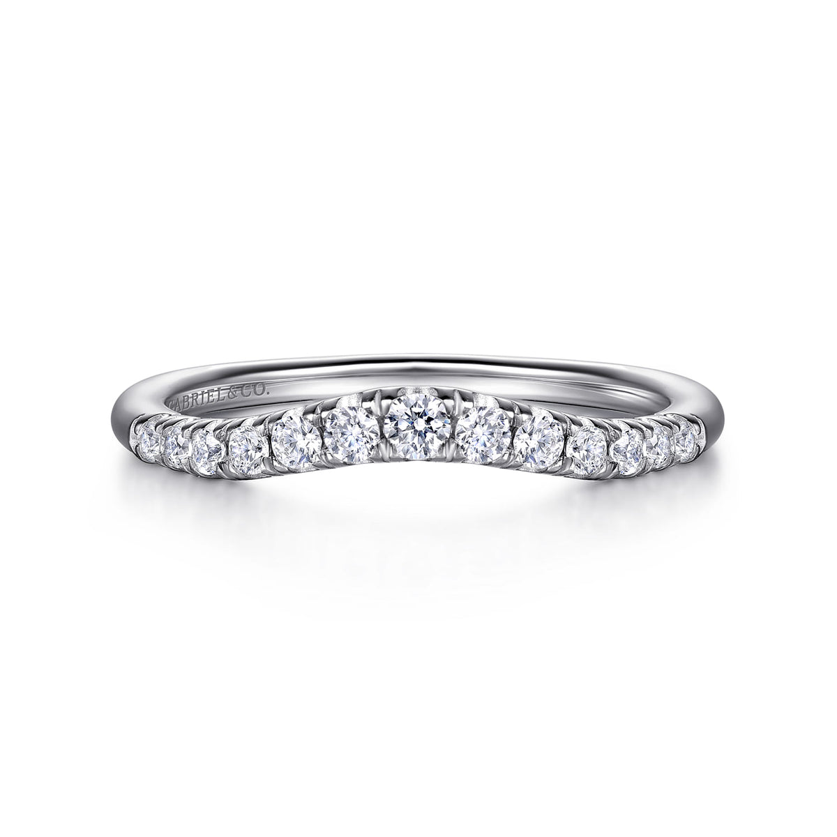 Curved 14K White Gold French Pavé Diamond Wedding Band — Gabriel & Co. AN10963W44JJ